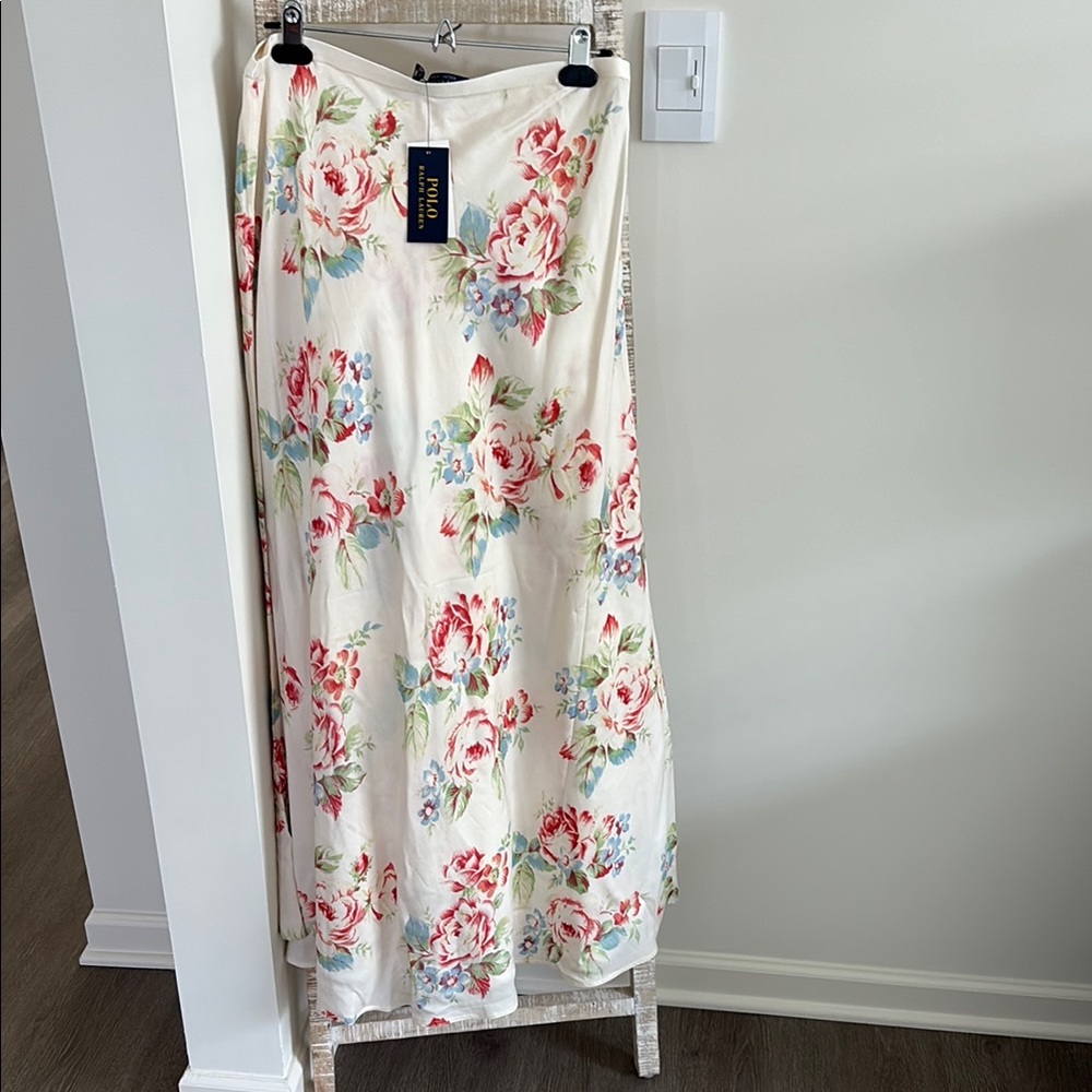 Ralph Lauren Floral A-Line Skirt - Cream with Red and Blue NWT